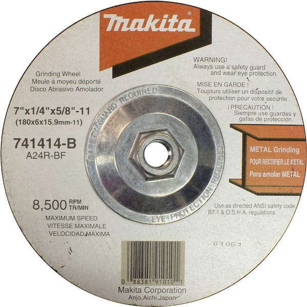 Makita 7 in. x 5/8 in.-11 x 1/4 in. Hubbed Grinding Wheel, 24-Grit (10/Pack)