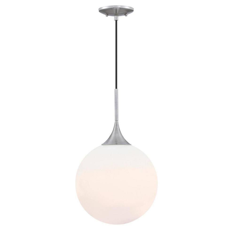 Brushed Nickel LED Pendant Light with Frosted Glass Globe
