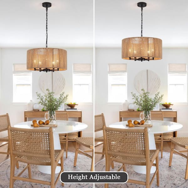 LWYTJO 19 in. 5-Light Black Dimmable Bohemian Drum Chandelier
