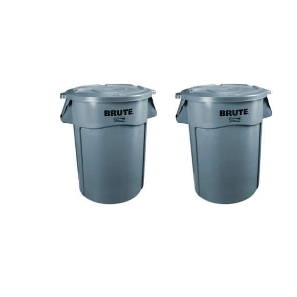 Brute 32 Gal. Gray Round Vented Trash Can with Lid (2-Pack)