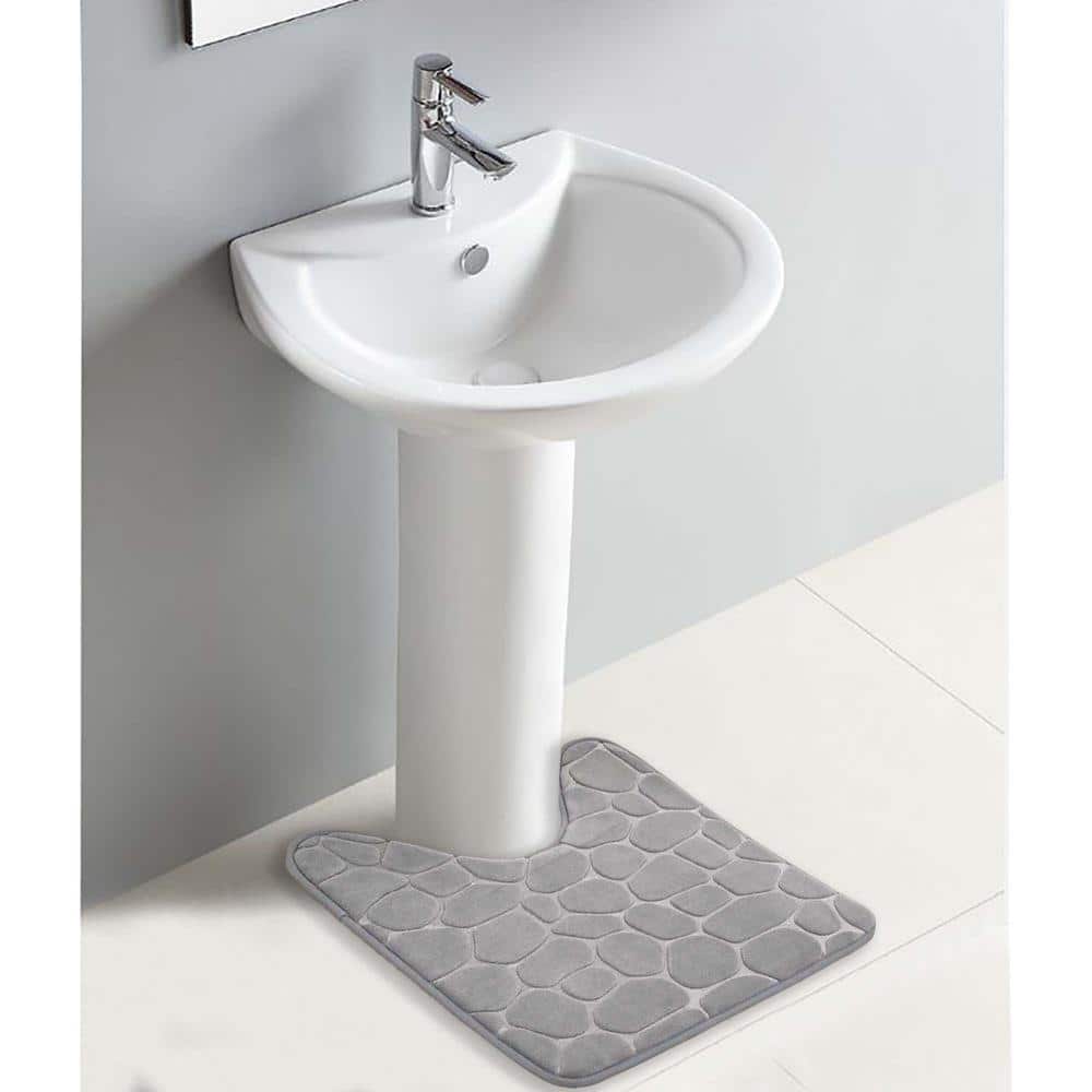 Light Gray Memory Foam Pebble Design Contour Bath Rug