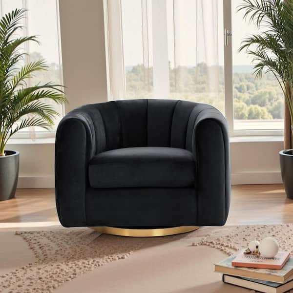 Carrington Black Velvet Modern Comfy Swivel Barrel Armchair