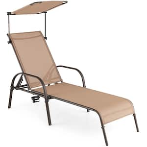 Patio Heavy-Duty Chaise Lounge 5-Level Adjustable Outdoor Recliner Canopy Cup