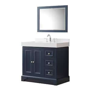 Kingswood Exclusive 36 in. W x 23 in. D x 36 in. H Single Bath Vanity in Blue with White Culture Marble Top and Mirror