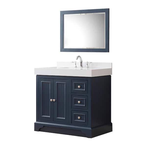 Direct vanity sink Kingswood Exclusive 36 in. W x 23 in. D x 36 in. H Single Bath Vanity in Blue with White Culture Marble Top and Mirror