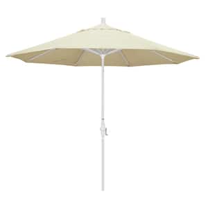9 ft. White Aluminum Pole Market Aluminum Ribs Collar Tilt Crank Lift Patio Umbrella in Canvas Sunbrella