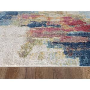 Nuvola Collection Ivory 9x12 Distressed Abstract Polypropylene Area Rug
