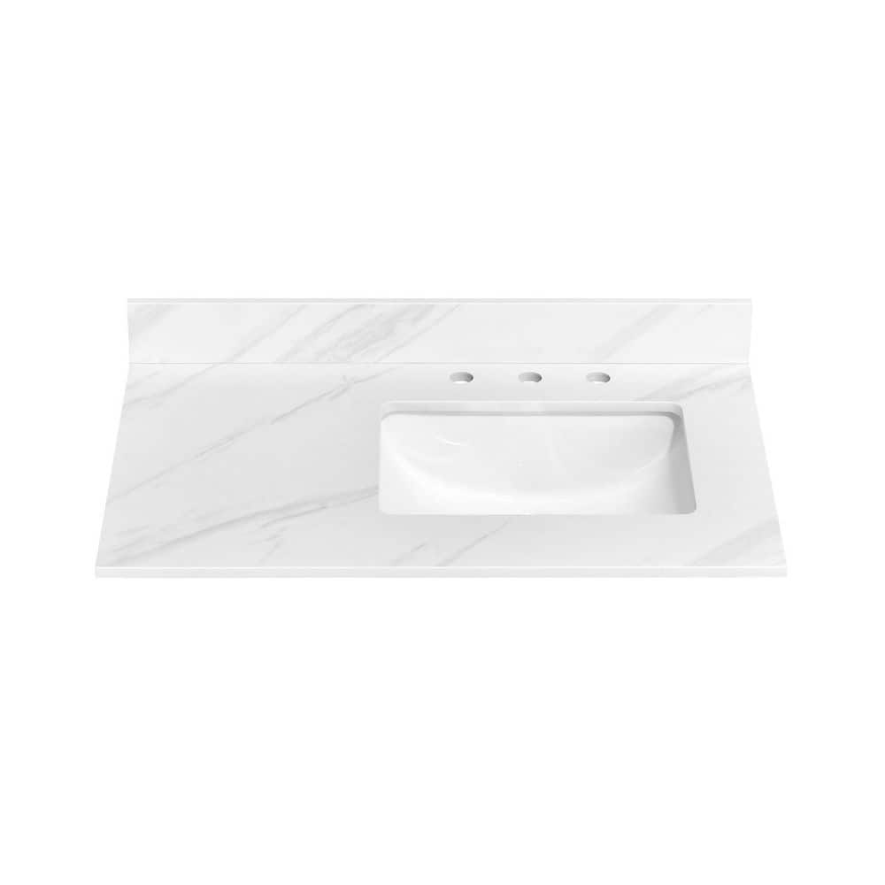 Sierra Veins 36 in. W x 22 in. D Engineered Stone White Right Rectangular Single Sink Bathroom Vanity Top White price history on PriceWatchPro
