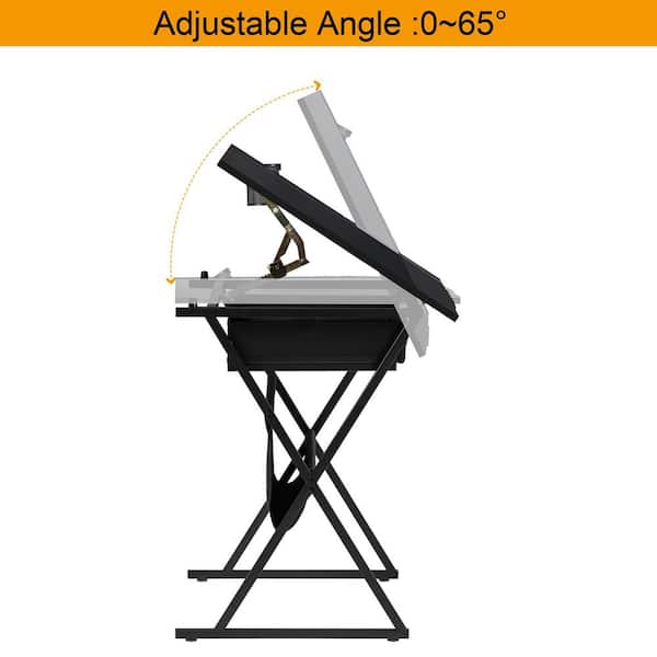 Adjustable Drafting Table with Stool, 40.2 in. Tilting Art Desk Drawing Table w/ Storage Drawer and Pencil Holder, Black
