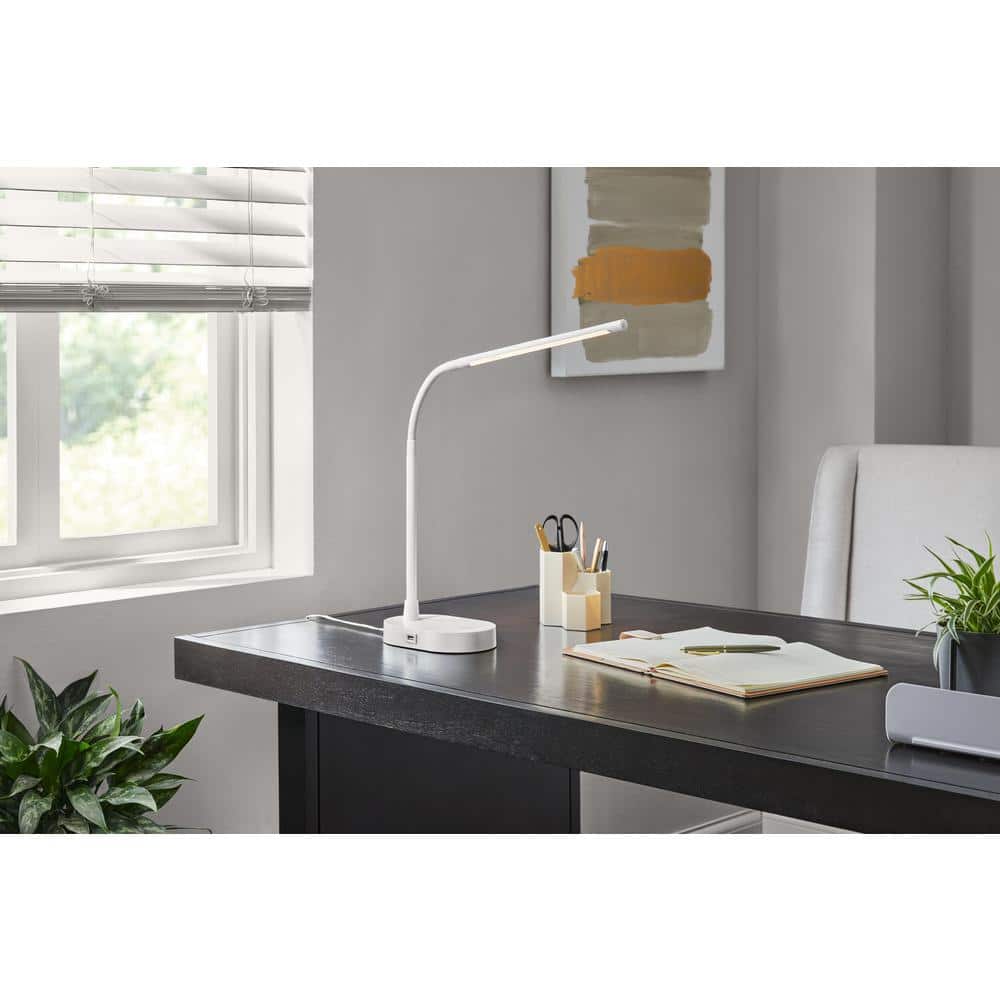 Hampton Bay 20 in. LED White Task Lamp with 5-Volt 2 Amp USB