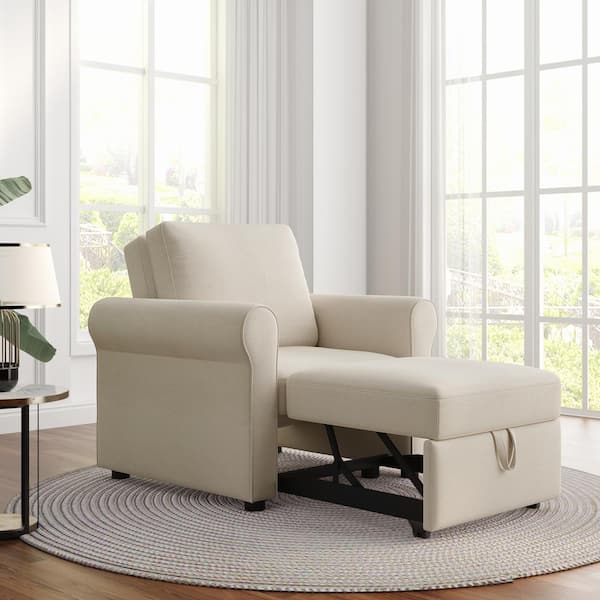 Harper & Bright Designs 2-in-1 Beige Linen Sofa Bed Chair