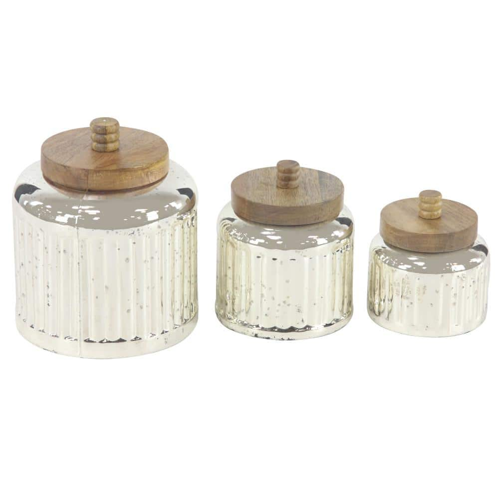 Novogratz Silver Glass Decorative Jars with Wood Lids (Set of 3)