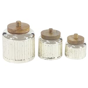 Silver Glass Decorative Jars with Wood Lids (Set of 3)