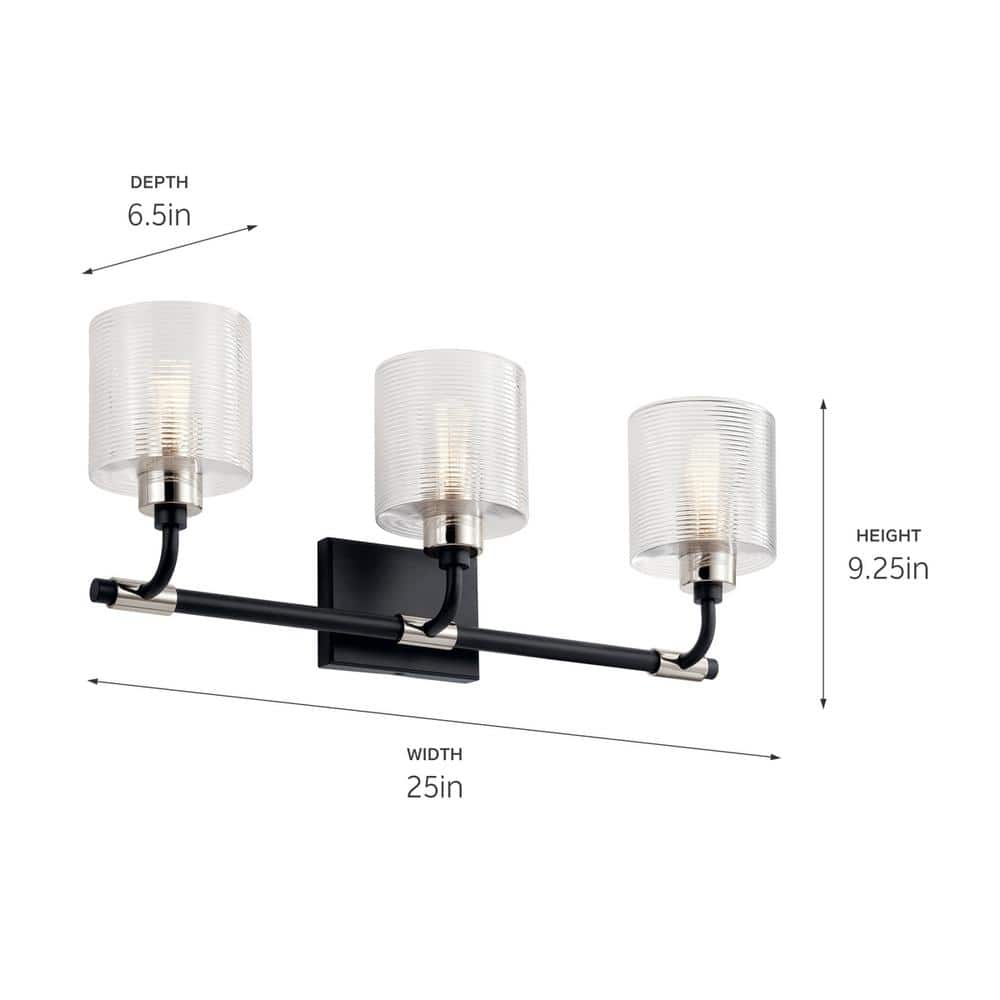 Black and Nickel 3-Light Cylinder Vanity Light