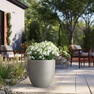 Lightweight 18 in. x 17 in. Light Gray Extra Large Tall Round Concrete Plant Pot / Planter for Indoor and Outdoor