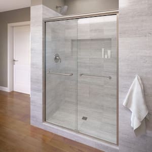 Infinity 47 in. x 70 in. Semi-Frameless Sliding Shower Door in Brushed Nickel with Clear Glass