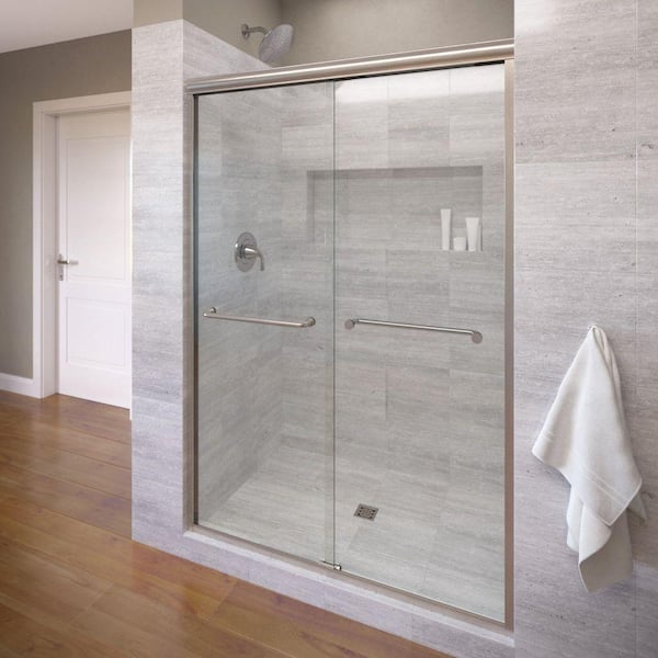 Basco Infinity 47 in. x 70 in. Semi-Frameless Sliding Shower Door in Brushed Nickel with Clear Glass