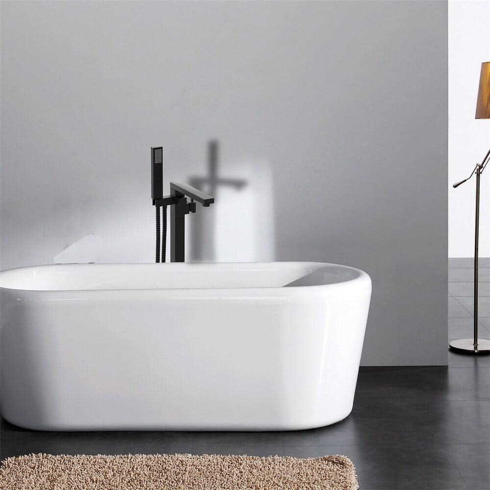Matte Black Stainless Steel Freestanding Bathtub Faucet with Lever Handle
