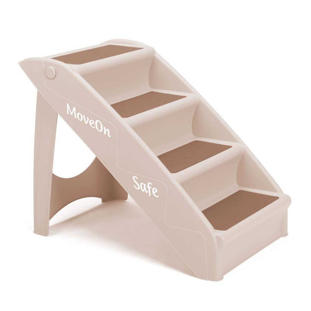 Beige Foldable 4-Step Dog Stairs with Non-Slip Pads