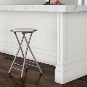24 in. White Heavy-Duty Padded Round Folding Bar Stool