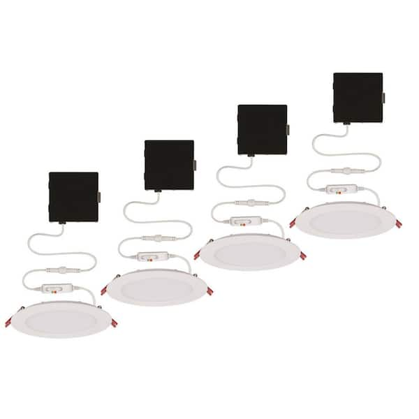 Ultra Slim Integrated LED 6 in Round Adj Color Temp Canless Recessed Light for Kitchen Bath Living rooms, White 4-Pack