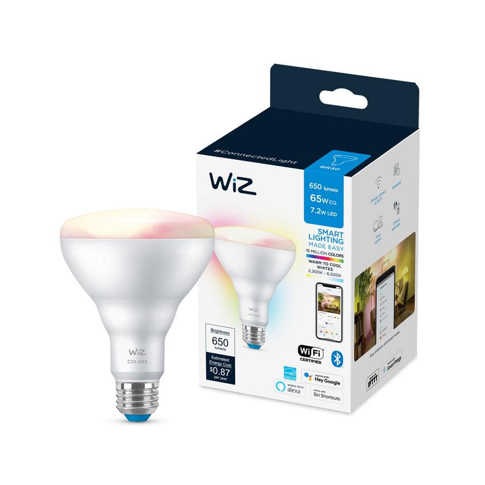 Tunable/Dimmable Whites 2 Piece no Hub Required WiZ IZ0087571-2 65 Watt EQ BR30 Smart WiFi Connected LED Light Bulbs/Compatible with Alexa and Google Home 