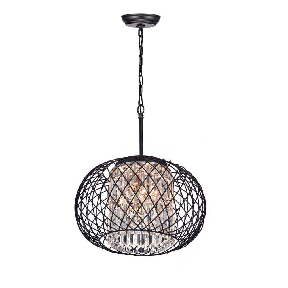 Black Brushed Brown Globe Chandelier with Crystal Accents