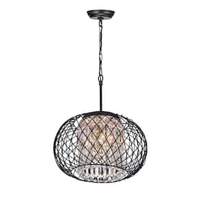 Vologne 3-Light Black Brushed Brown Caged Chandelier for Dining/Living Room, Bedroom with No Bulbs Included