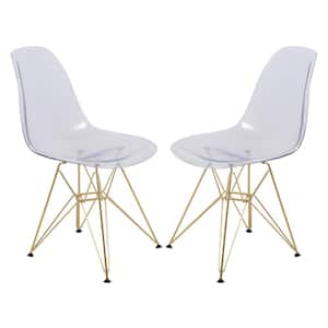 Cresco Modern Plastic Molded Dining Side Chair with Eiffel Gold Legs Clear (Set of 2)