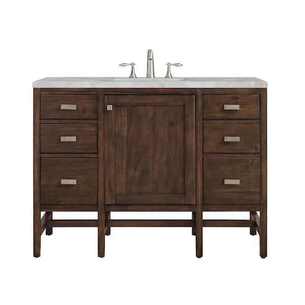 James Martin Vanities Addison 48.0 in. W x 23.5 in. D x 35.5 in. H Single Vanity Mid-Century Acacia and Victorian Silver Quartz Top