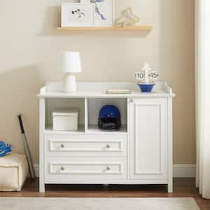 2-Drawer Solid White Wood Transitional Combo Dresser with Tray Top