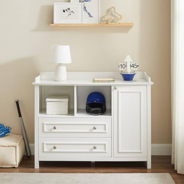 Welwick Designs 2-Drawer Solid White Wood Transitional Combo Dresser with Tray Top