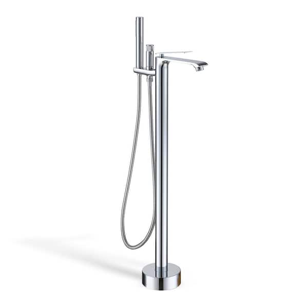 Mondawe Single-Handle Freestanding Tub Faucet with Oval Hand Shower in Chrome Plated