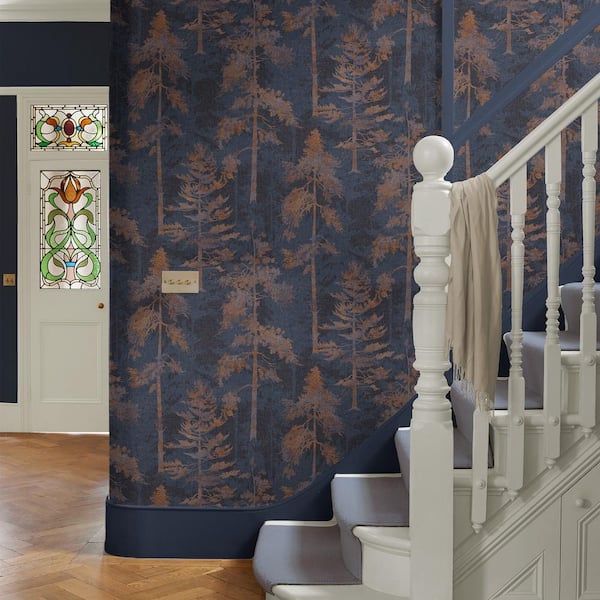 Norse Forrest Navy and Bark Wallpaper