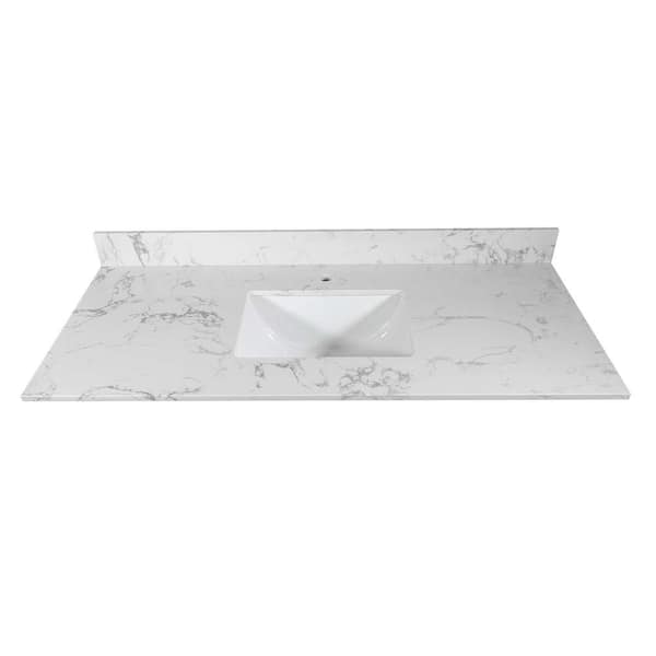 Whatseaso 43 in. W x 22 in. D Engineered Stone Composite Vanity Top in Carrara White with White Rectangular Single Sink