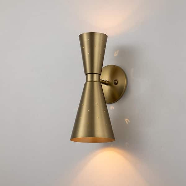 RRTYO Selah 2-Light Gold Pinhole Horn Wall Sconce with Light Direction of Up and Down