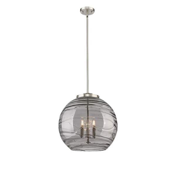 Athens Deco Swirl 180-Watt 3-Light Brushed Satin Nickel Shaded Mini Pendant Light with Tinted Glass Shade