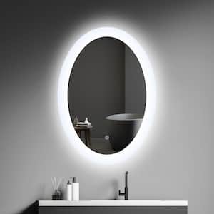 20 in. W x 28 in. H Oval Frameless Wall Mounted LED Bathroom Vanity Mirror Anti-Fog Touch Switch Silver