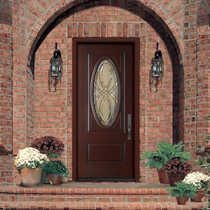 36 in. x 80 in. Everland Cianne Cherry Right-Hand Inswing 3/4 Oval Finished Smooth Fiberglass Prehung Front Door