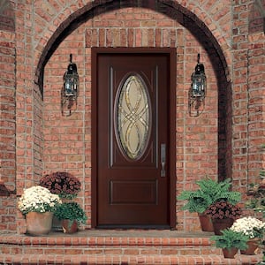 36 in. x 80 in. Everland Cianne Cherry Left-Hand Inswing 3/4 Oval Finished Smooth Fiberglass Prehung Front Exterior Door