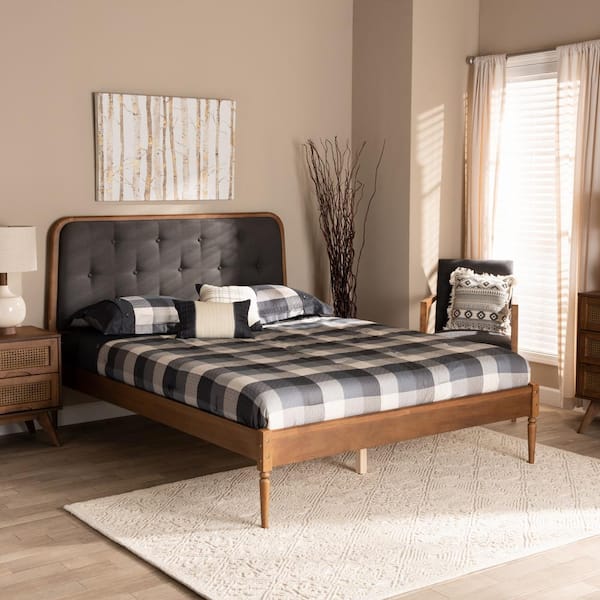 Baxton Studio Diantha Dark Grey and Walnut Brown King Platform Bed