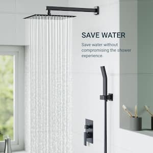 12 in. 2-Jet High-Pressure Mixer Set Rainfall Shower System w/Wall Mount Handheld Shower in Matte Black (Valve Included)