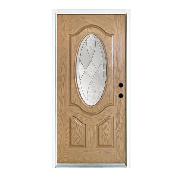 MP Doors 36 in. x 80 in. Light Oak Left-Hand Inswing 3/4 Oval Decorative Lite Zen Stained Fiberglass Prehung Front Door