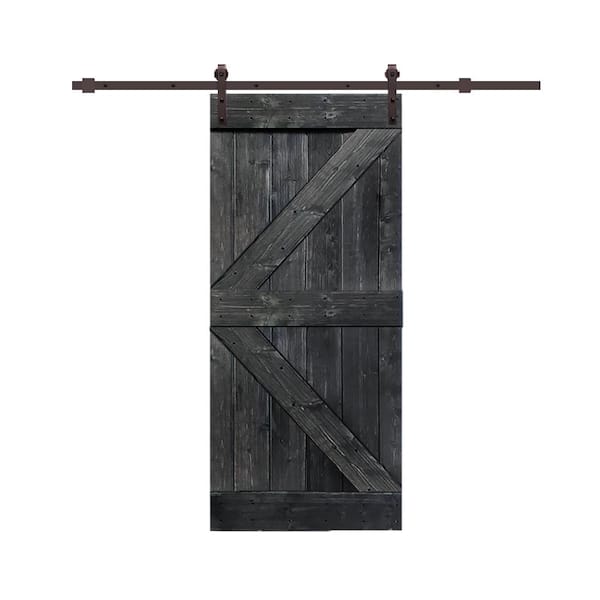 CALHOME 42 in. x 84 in. K Series Metallic Gray Knotty Pine Wood Interior Sliding Barn Door with Hardware Kit