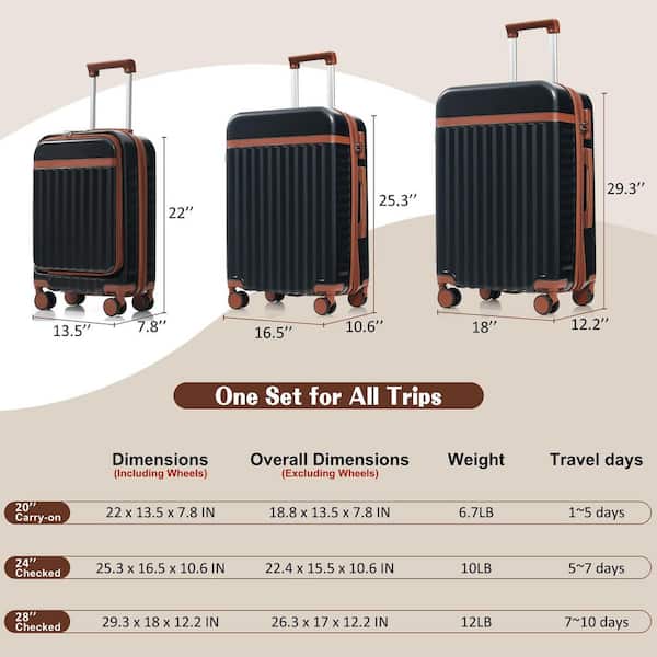 Merax 3-Bags, 3-Piece Black ABS Hardshell Spinner Expandable