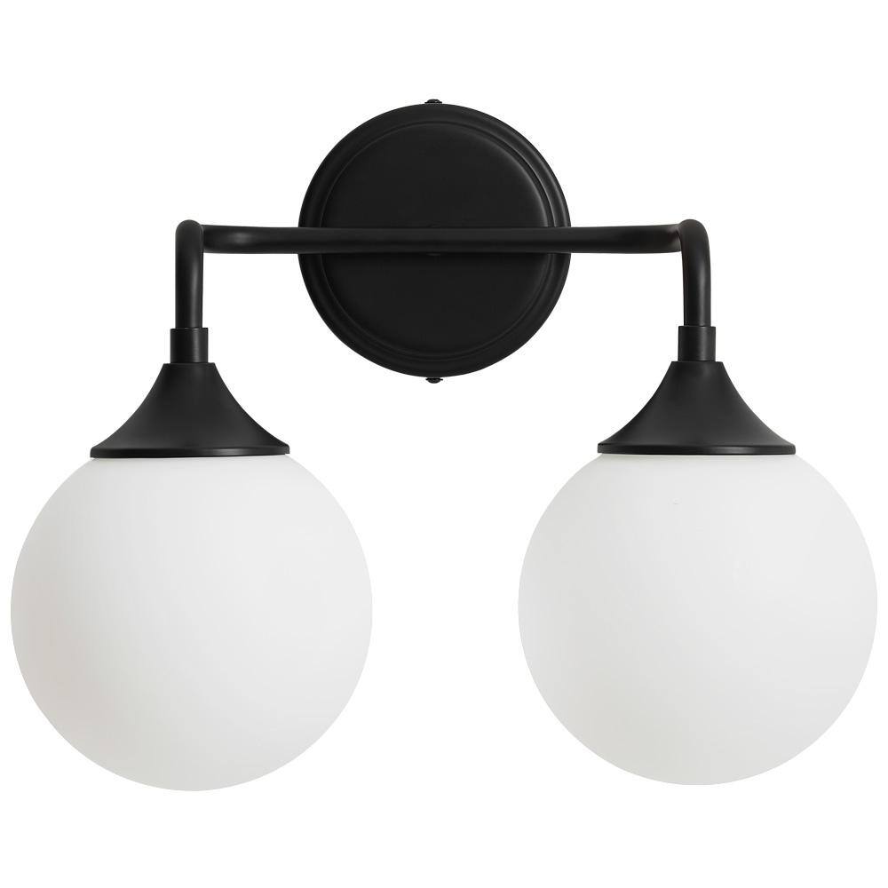 14.17 in. 2-Light Black Vanity Light with Milk White Glass Shade, Suitable for Bathrooms Dining Room Powder Rooms price history on PriceWatchPro