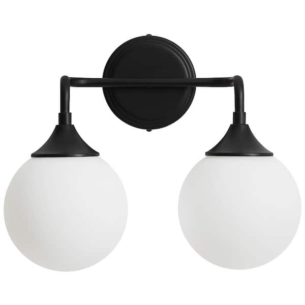 Deyidn 14.17 in. 2-Light Black Vanity Light with Milk White Glass Shade, Suitable for Bathrooms Dining Room Powder Rooms