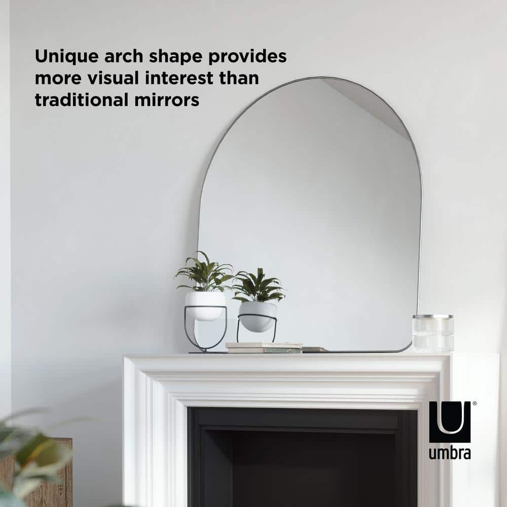 Metallic Titanium Arched Wall Mirror with Thin Rim