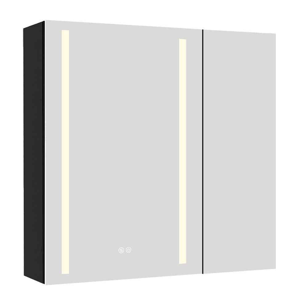 Zevra 30 in. W x 30 in. H Rectangular Black Aluminum Surface Mount Bathroom Dimmable LED Medicine Cabinet with Mirror price history on PriceWatchPro
