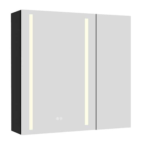 NTQ Zevra 30 in. W x 30 in. H Rectangular Black Aluminum Surface Mount Bathroom Dimmable LED Medicine Cabinet with Mirror